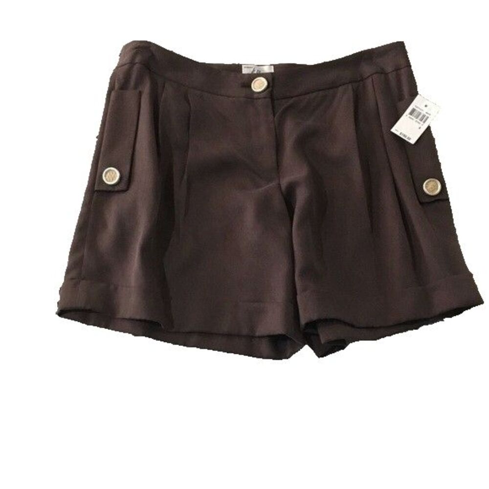 NWT- Milly Tencel-Twill Cuffed Shorts Rich Brown button trim Luxury - Size 8